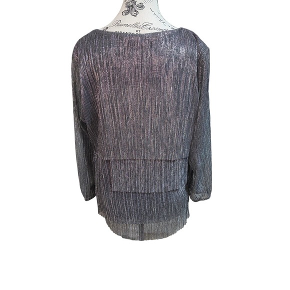 CJ Banks Plus Size X Silver Metallic Tiered Tunic Top | Pleated Glam 14 W - Picture 4 of 9